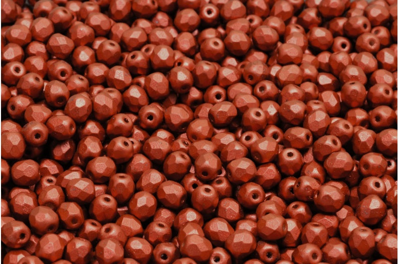 Fire Polish Faceted Round Beads 3mm, Chalk White Lava Red (03000-01890), Glass, Czech Republic