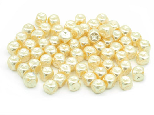 Cube Square Beads with Star 7 mm, Chalk White 70678 (3000-70678), Bohemia Crystal Glass, Czechia 11100048