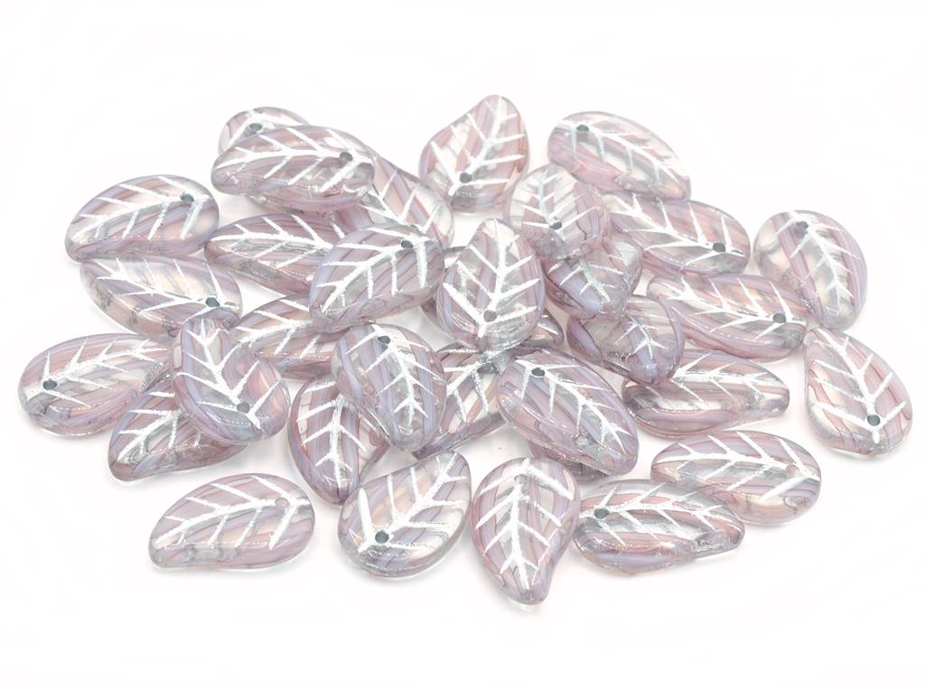 Flat Leaf Beads 14 x 9 mm, Bright Amethyst White Delay Silver Lined (25016-54201)