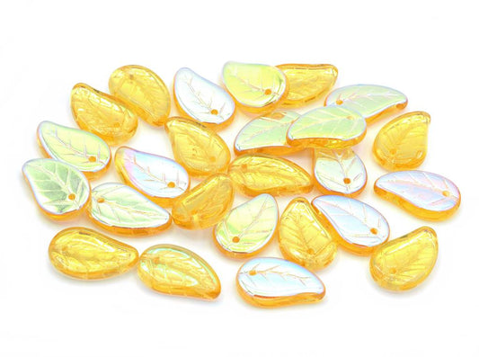 Flat Leaf Beads 14 x 9 mm, Transparent Orange Ab (10040-28701)