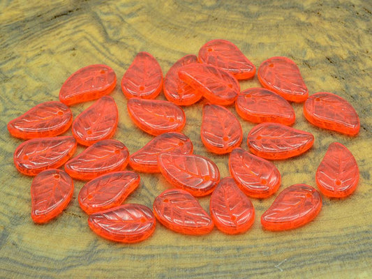 Flat Leaf Beads 14 x 9 mm, Transparent Orange (90030)