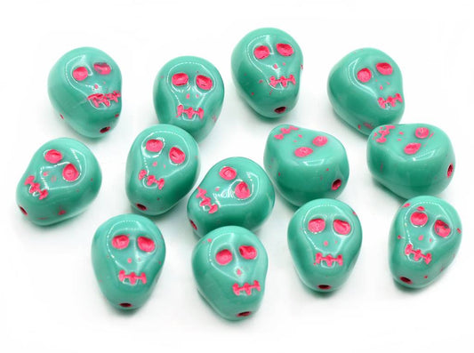Pressed Beads Skull Braincase 12 mm, Turquoise Light Blue Lined (63130-54308)