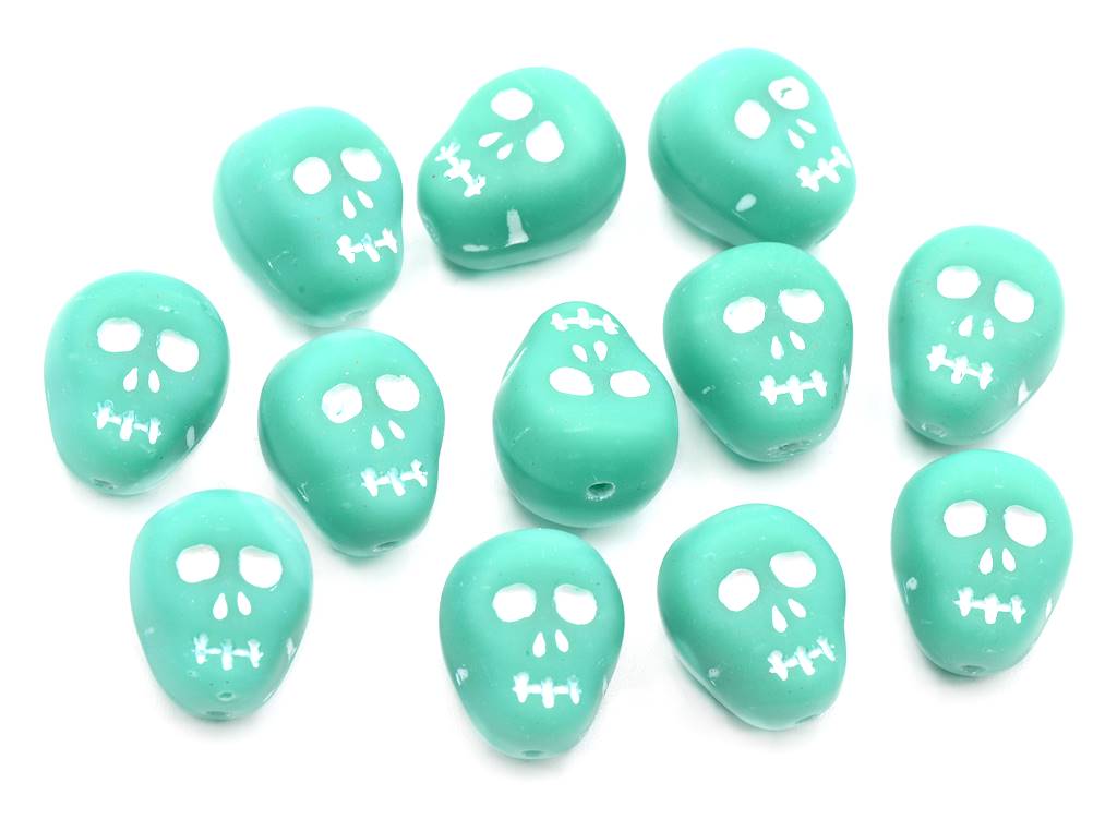 Pressed Beads Skull Braincase 12 mm, Turquoise Matte White Lined (63130-84110-46401)