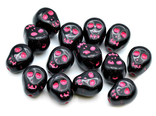 Pressed Beads Skull Braincase 12 mm, Black Light Blue Lined (23980-54308)