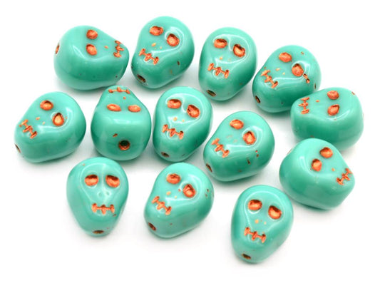 Pressed Beads Skull Braincase 12 mm, Turquoise Copper Lined (63130-54307)