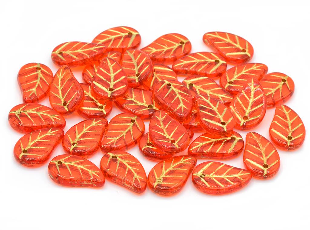 Flat Leaf Beads 14 x 9 mm, Transparent Orange Gold Lined (90030-54202)