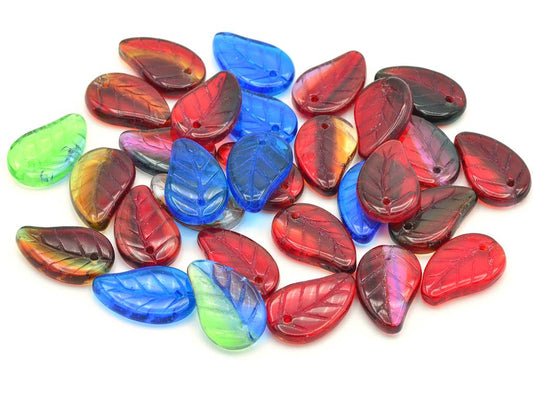 Flat Leaf Beads 14 x 9 mm, Mixed Colors (MIX)