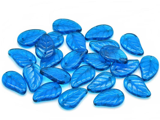 Flat Leaf Beads Transparent Aqua Glass Czech Republic