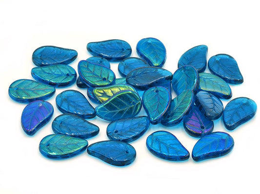Flat Leaf Beads 14 x 9 mm, Transparent Aqua 27307 (60080-27307)