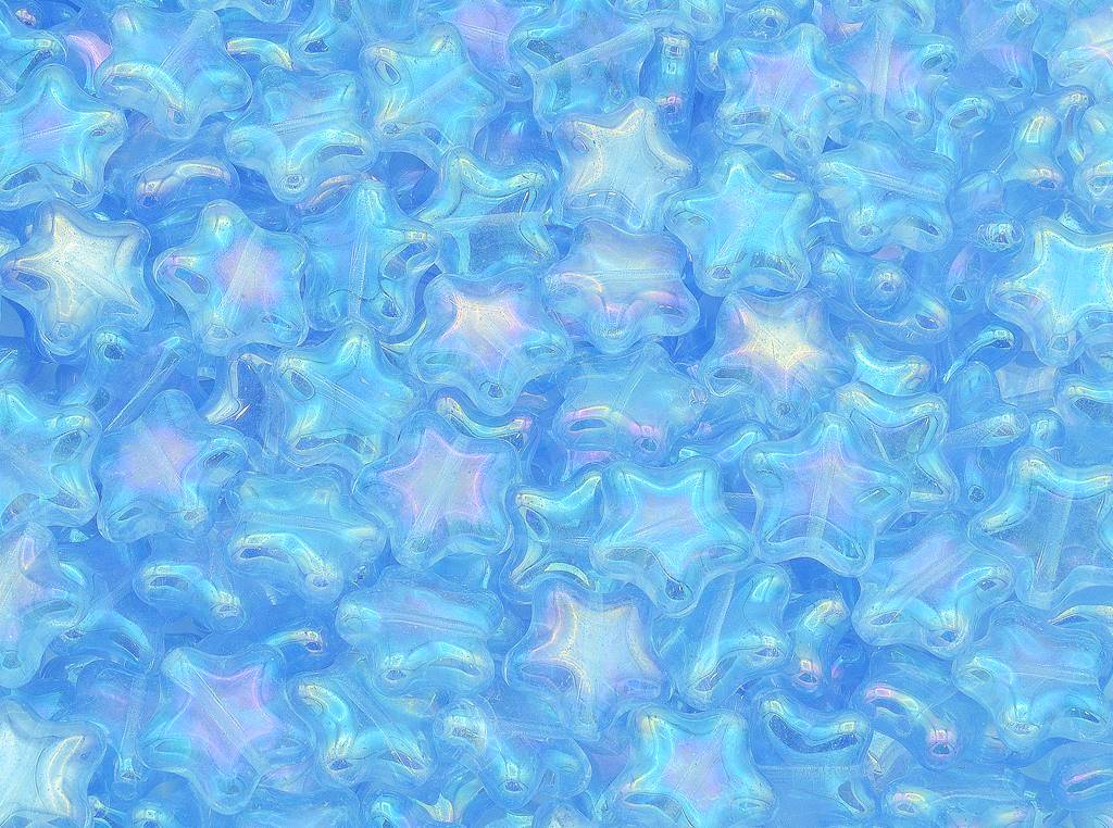 Flat Star Beads 12 mm, Transparent Blue Rainbow Iris (30010-21405)