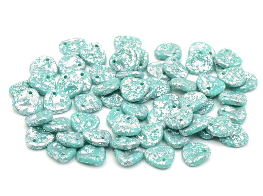 Rose Petal Beads 8 x 7 mm, Turquoise Etched Silver Splash (63130-ETCH-94400)