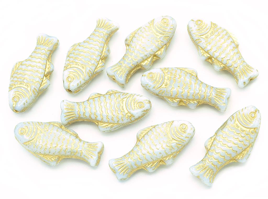 Big Fish Beads 24 x 11 mm, Chalk White Gold Lined (03000-54202)