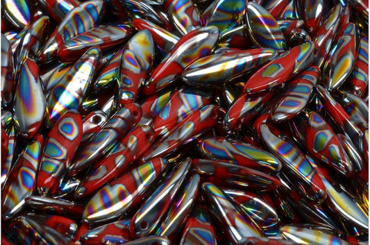 Dagger Beads, Opaque Red 2810V (93200-2810V), Glass, Czech Republic