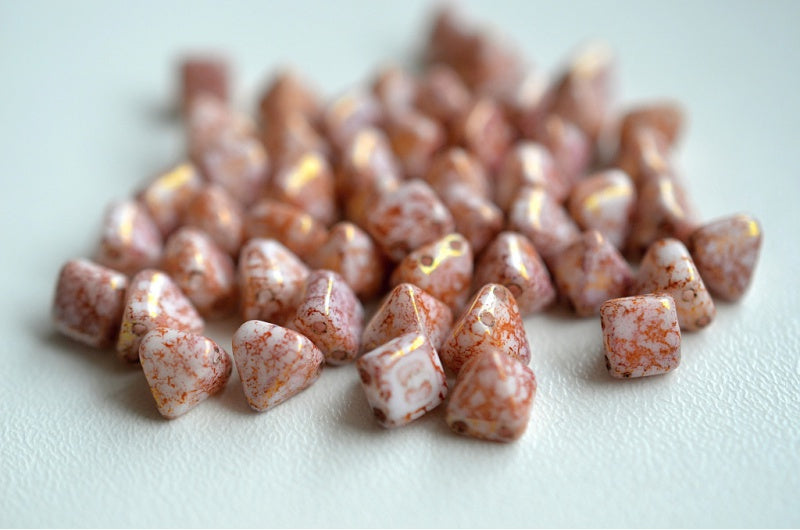 Pyramid Stud Beads, White Terracotta Red (02010-15495), Glass, Czech Republic