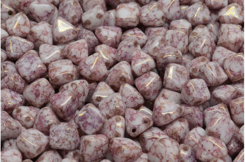 Pyramid Stud Beads, White Terracotta Violet (02010-15496), Glass, Czech Republic