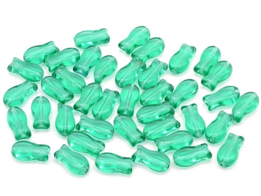 Fish Shaped Beads Transparent Green Emerald Glass Czech Republic