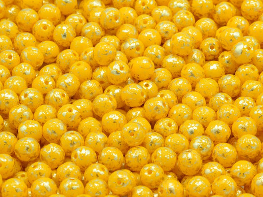 Round Pressed Beads 6 mm, White Yellow Golden Splash (02010-13001)