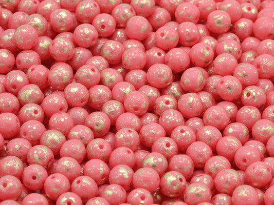 Round Pressed Beads 6 mm, White Pink Golden Splash (02010-13004)