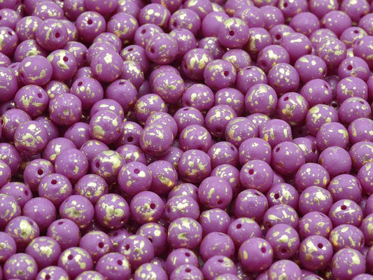 Round Pressed Beads 6 mm, White Purple Golden Splash (02010-13005)