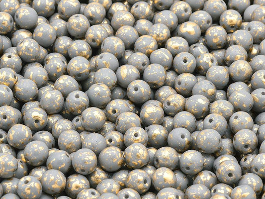 Round Pressed Beads 6 mm, White Gray Golden Splash (02010-13009)