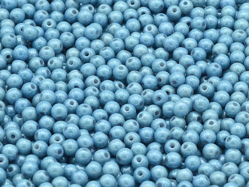 Round Pressed Beads 4 mm, Chalk White Luster Blue Full Coated (03000-14464)