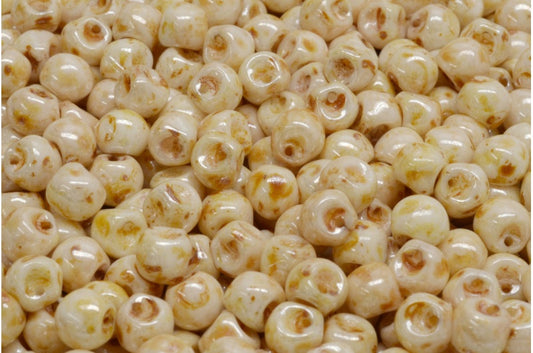 Mushroom Button Beads, White Stain With Luster Amber (02010-65401), Glass, Czech Republic