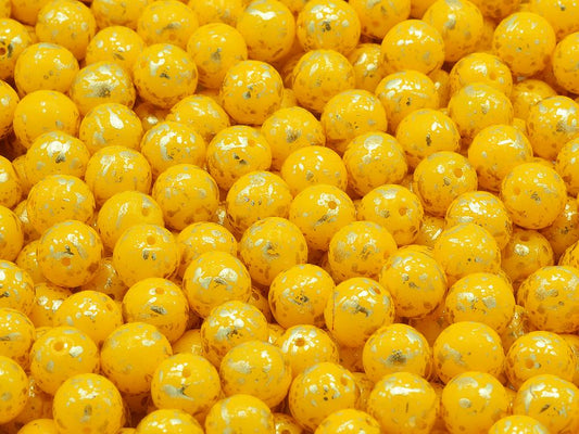 Round Pressed Beads 8 mm, White Yellow Golden Splash (02010-13001)