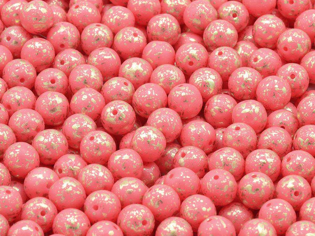 Round Pressed Beads 8 mm, White Pink Golden Splash (02010-13004)