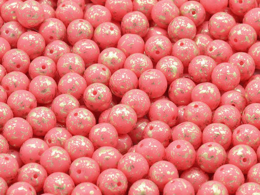 Round Pressed Beads 8 mm, White Pink Golden Splash (02010-13004)