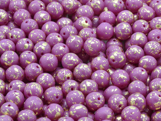 Round Pressed Beads 8 mm, White Purple Golden Splash (02010-13005)