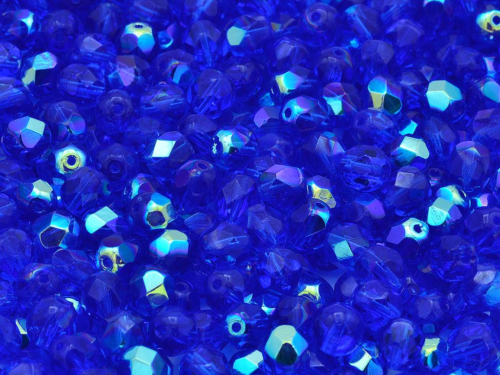 Fire Polished Faceted Beads Round 6 mm, Transparent Blue Ab (30060-28701)