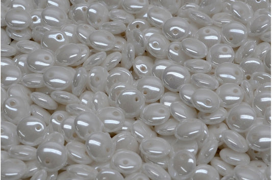 Lentil Beads, White Opal 21402 (02020-21402), Glass, Czech Republic