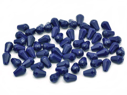 Fire Polished Faceted Beads Pear Drop Opaque Blue Glass Czech Republic