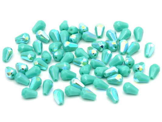 Fire Polished Faceted Beads Pear Drop 7 x 5 mm, Turquoise Ab (63130-28701)
