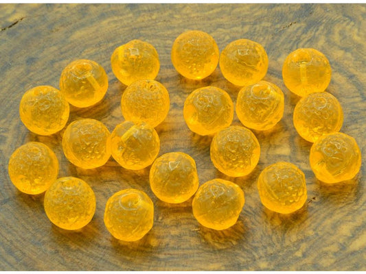 Pressed Beads Orange Transparent Yellow Glass Czech Republic