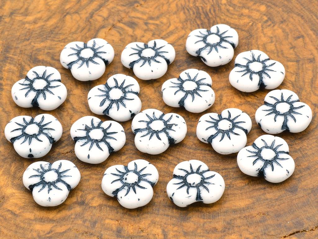 3-petal Flower Flat Beads 13 mm, Chalk White 46449 (3000-46449), Bohemia Crystal Glass, Czechia 11109042