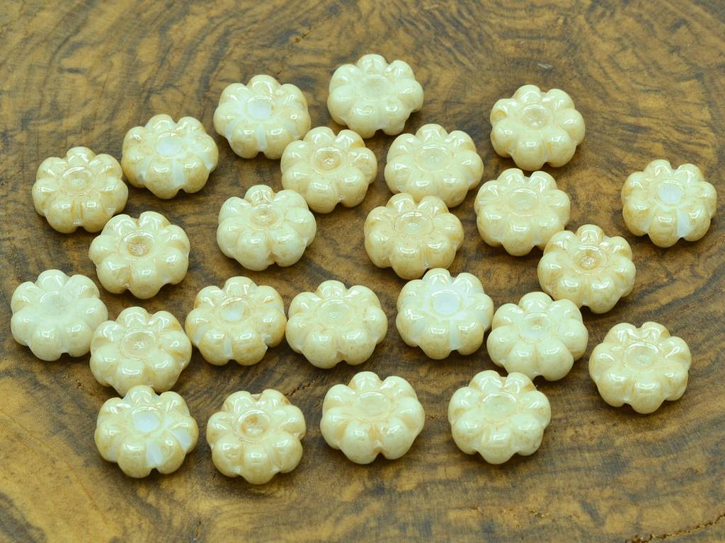 Flower Beads 10 mm, Chalk White Luster Brown Full Coated (03000-14413)