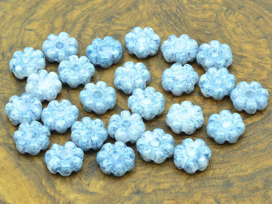 Flower Beads 10 mm, Chalk White Terracotta Blue (3000-15464), Bohemia Crystal Glass, Czechia 11109044