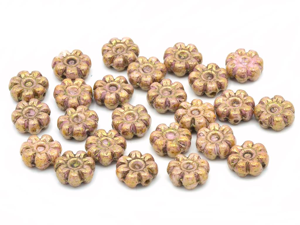 Flower Beads 10 mm, Chalk White Senegal Violet (3000-15695), Bohemia Crystal Glass, Czechia 11109044