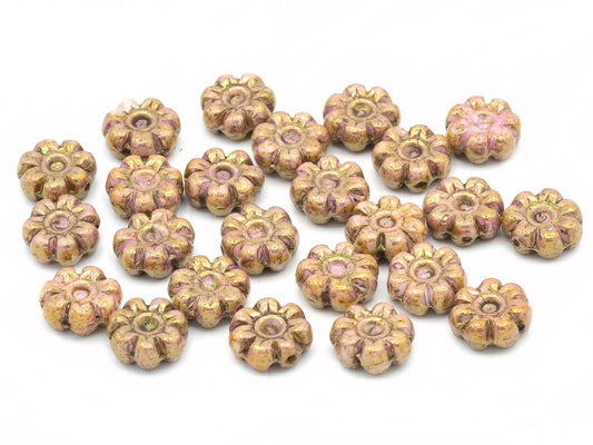 Flower Beads 10 mm, Chalk White Senegal Violet (3000-15695), Bohemia Crystal Glass, Czechia 11109044