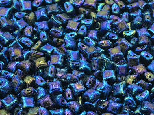 WibeDuo 2-hole Beads Star Cross 8 x 8 mm, Black Blue Iris (23980-21435)