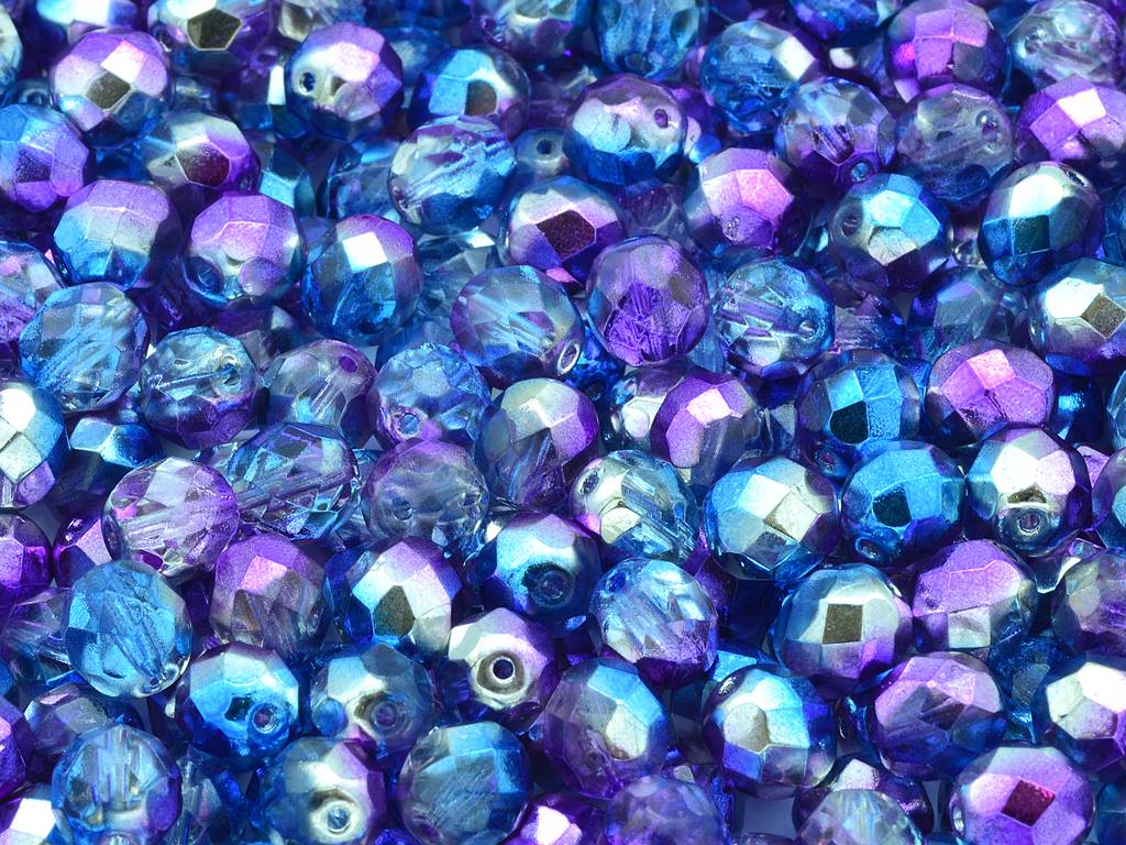 Fire Polished Faceted Beads Round 8 mm, Crystal Glossy Blue Purple (00030-48202)