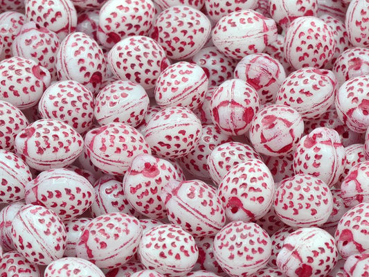 Pressed Beads Strawberry 7 x 11 mm, Chalk White 46490 (3000-46490), Bohemia Crystal Glass, Czechia 11164203