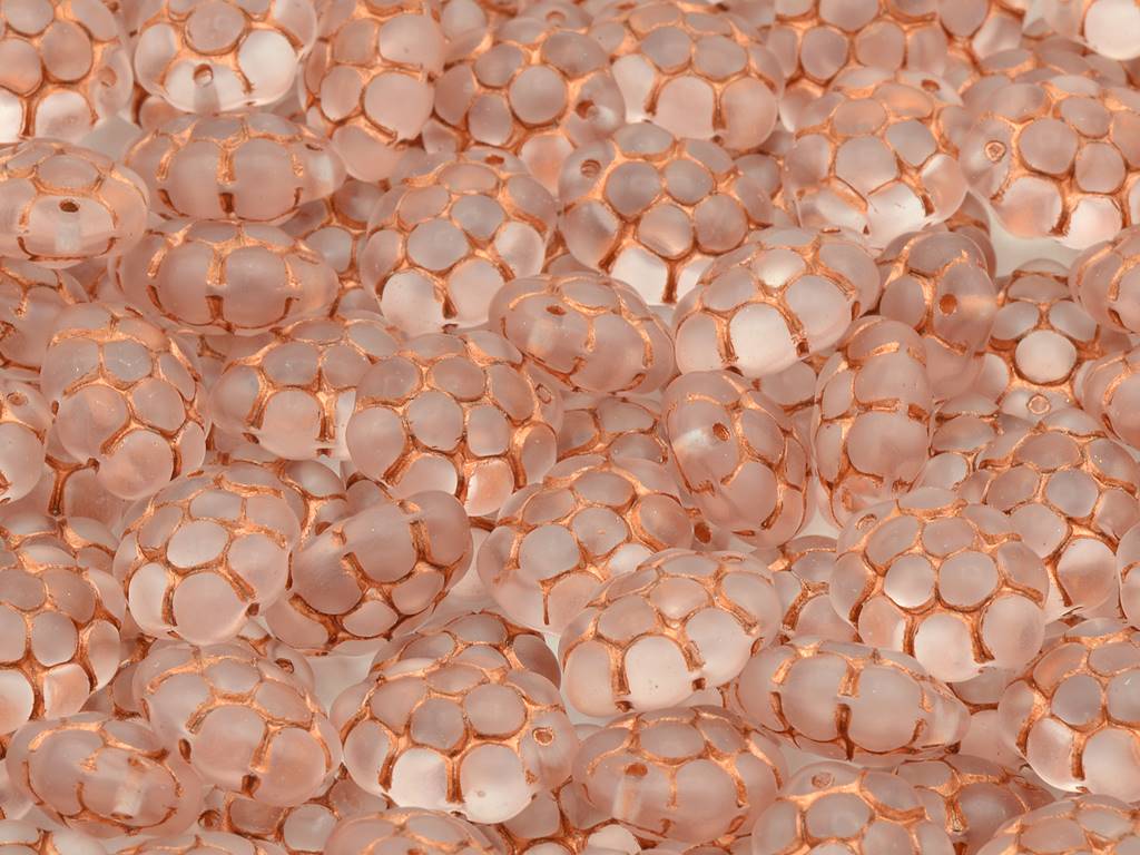 Grape Beads 14 x 10 mm, Transparent Pink Matte Copper Lined (70120-84110-54307-), Bohemia Crystal Glass, Czechia 11169201