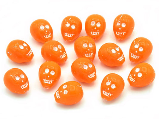 Skull Head Beads 15 mm, Opaque Orange White Lined (93130-46401)