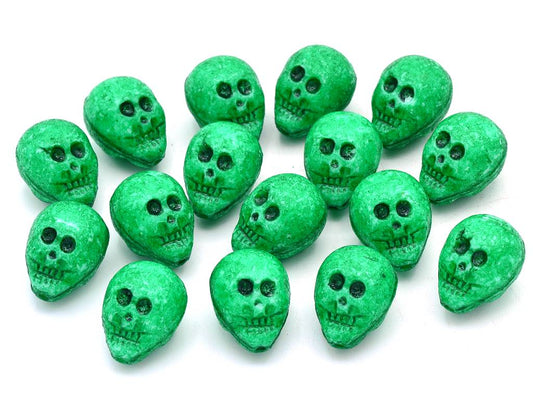 Skull Head Beads 15 mm, Chalk White Green Lined (03000-46450)