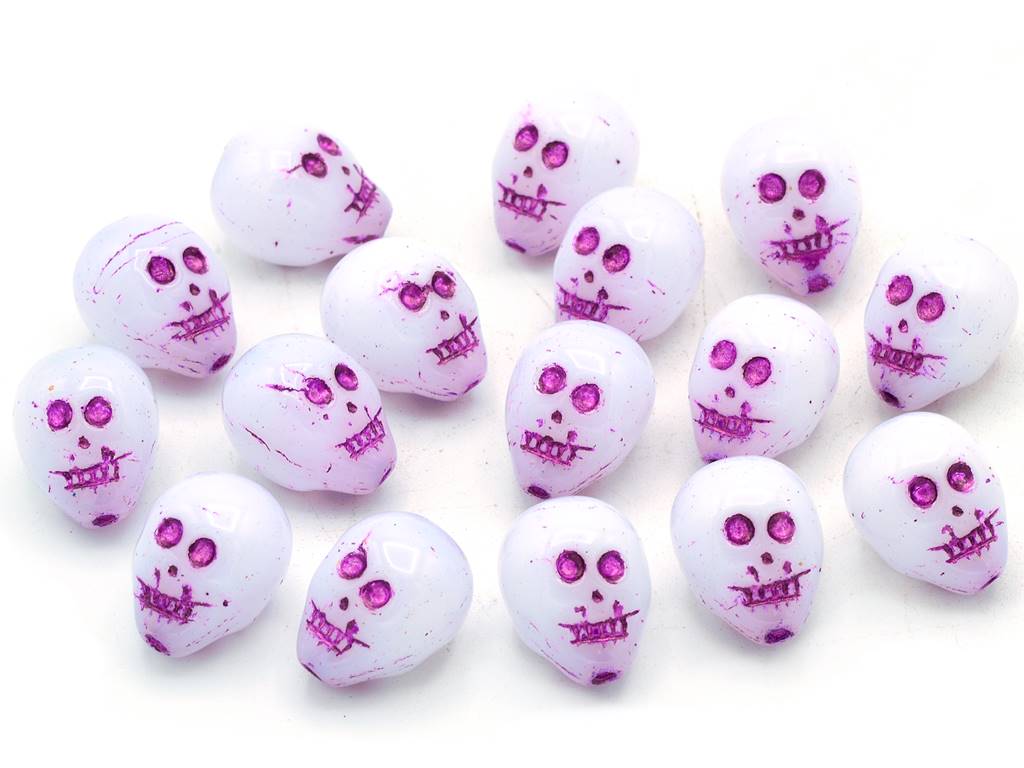 Skull Head Beads 15 mm, Chalk White 54520 (3000-54520), Bohemia Crystal Glass, Czechia 11109052