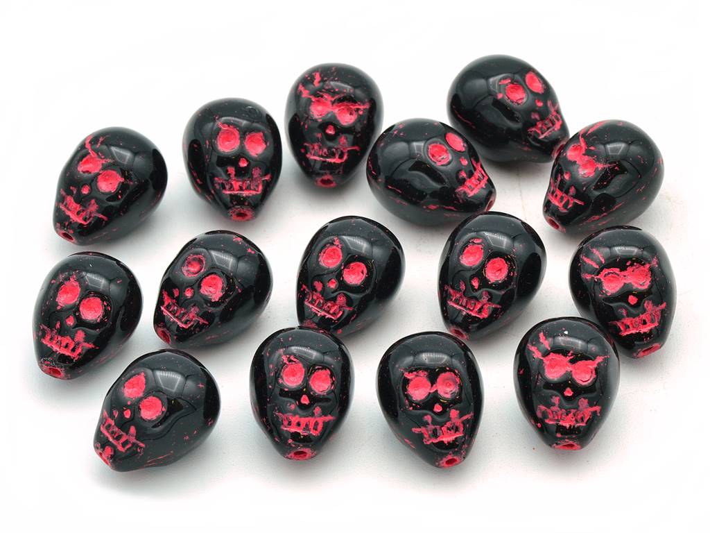 Skull Head Beads 15 mm, Black Light Blue Lined (23980-54308), Bohemia Crystal Glass, Czechia 11109052