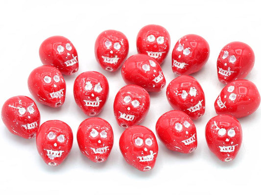 Skull Head Beads 15 mm, Opaque Red 46401 (93200-46401), Bohemia Crystal Glass, Czechia 11109052