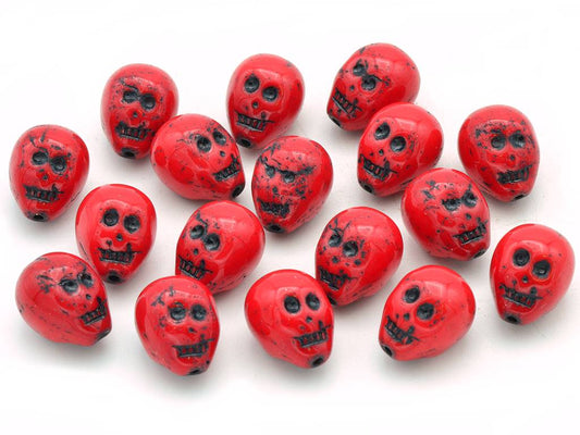 Skull Head Beads 15 mm, Opaque Red 46449 (93200-46449), Bohemia Crystal Glass, Czechia 11109052